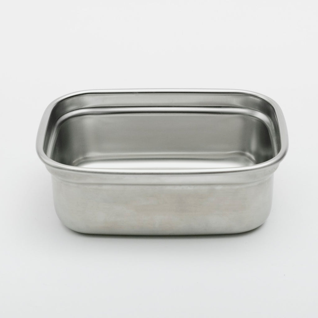Stainless steel lunch box on a white background