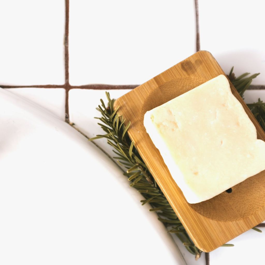 Cork soap dish - natural wood soap dish with soap bar on white background